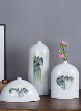 新中式风样板房水墨花瓶软装饰品