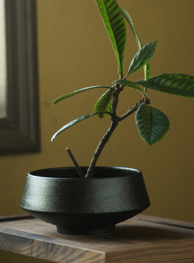 创意黑色陶瓷花瓶装饰粗陶花器摆件新L中式茶桌盘文艺小摆件