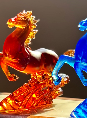 蓝色琉璃骏马摆件客厅装饰品手工制作工艺品家居风水马到成功礼品