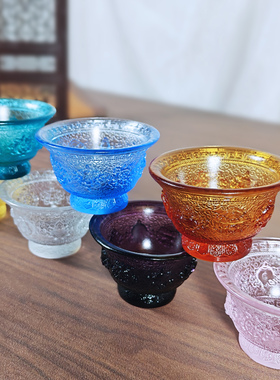 琉璃八吉祥中式佛堂净水杯摆件