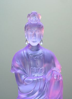真琉璃自在观音祝福中式客厅摆件