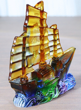 琉璃帆船摆件风水摆件