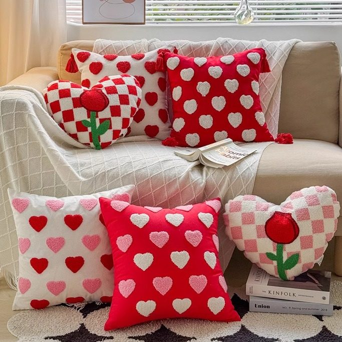 北欧现代客厅靠垫乔迁结婚红色喜庆沙发抱枕心形爱心靠背枕抱枕套,淘宝优惠券,粉丝福利购,淘宝优惠卷