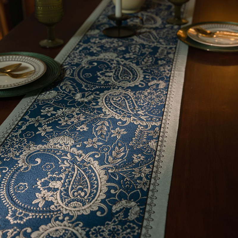 蓝色餐桌桌旗美式田园风餐边柜旗五斗鞋柜电视柜茶几长条盖布尾巾,淘宝优惠券,粉丝福利购,淘宝优惠卷