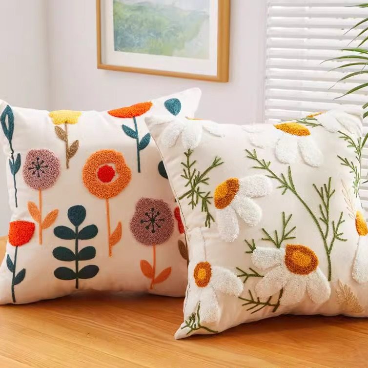 北欧ins 抱枕客厅沙发靠垫花朵刺绣法式小清新卧室床头飘窗靠枕套,淘宝优惠券,粉丝福利购,淘宝优惠卷