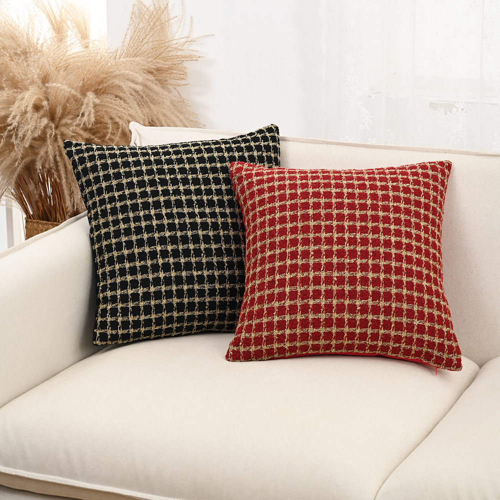红色格纹小香风节日喜庆法式轻奢客厅抱枕靠垫样板间软装抱枕套,淘宝优惠券,粉丝福利购,淘宝优惠卷