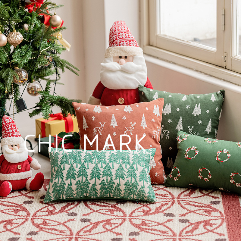 Christmas pillows, cushions, soft furnishings, decorative arrangements, Nordic light luxury pillowcases, square waist pillows