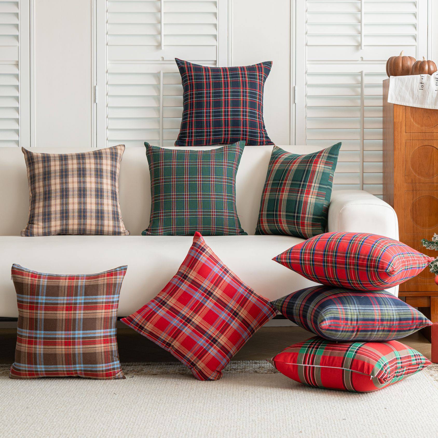 跨境亚马逊圣诞节日抱枕套靠垫国外方格子沙发客厅爆款复古工厂,淘宝优惠券,粉丝福利购,淘宝优惠卷