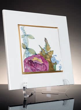 抽象花卉彩绘描金瓷板画