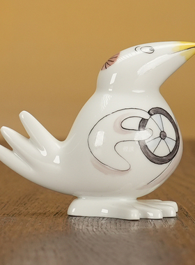 趣味小鸟司机小型瓷偶摆件