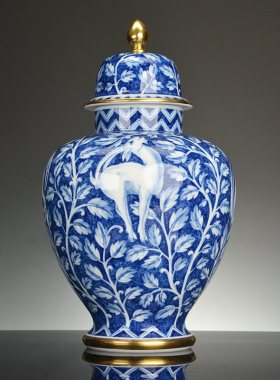 描金青花摩羯座花瓶将军罐