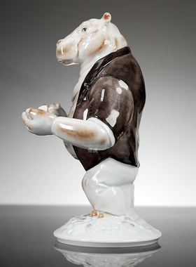 河马温和先生动物瓷塑摆件