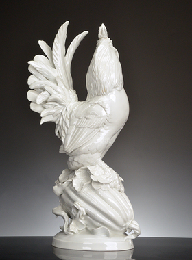 纯白动物瓷塑高卢雄鸡装饰摆件