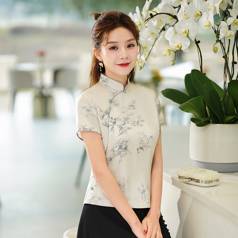 秀观唐竹燕2023春夏新款修身花旗袍 秀观唐服饰上衣