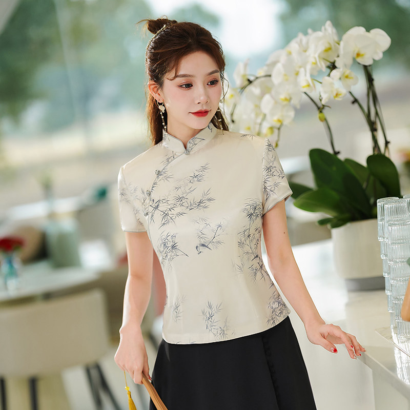 秀观唐竹燕2023春夏新款修身花旗袍 秀观唐服饰上衣