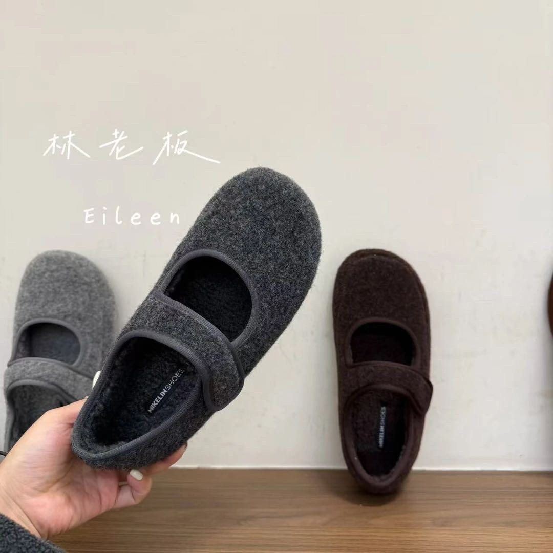 法式毛毛浅口平底玛丽珍单鞋子女秋冬加绒复古软底勃肯鞋A101-2,淘宝优惠券,粉丝福利购,淘宝优惠卷