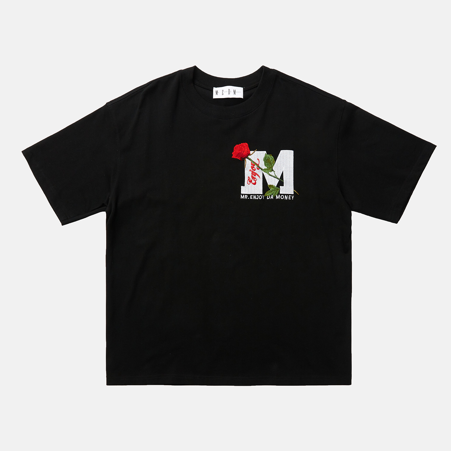 MEDM短袖T恤男女新款潮牌情侣装玫瑰刺绣M标嘻哈街头潮流宽松上衣-图3