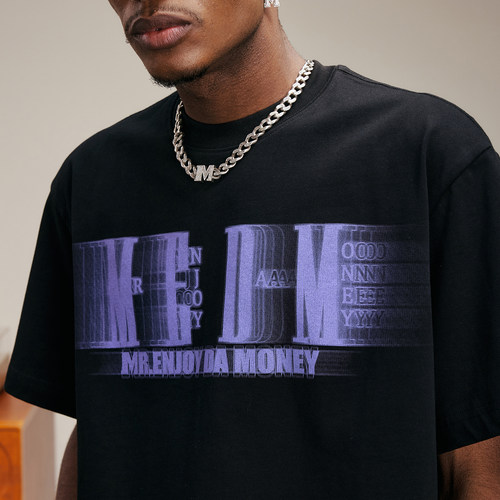 MEDM横排字母幻影ins撞色短袖T恤男印花宽松美式流行潮牌嘻哈tee - 图0