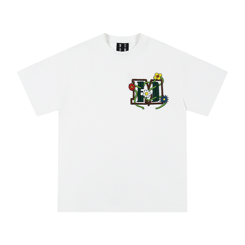 MEDM24SS国潮花卉牙刷绣短袖T恤男女同款夏季美式oversize五分袖-图3