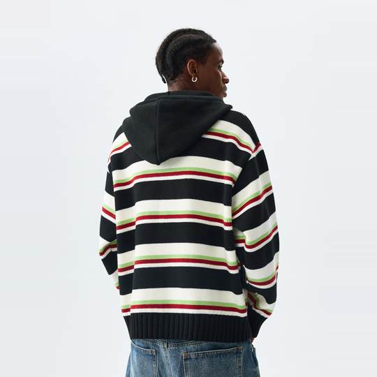 MEDM25SS Colored Striped Hooded Sweater Cardigan