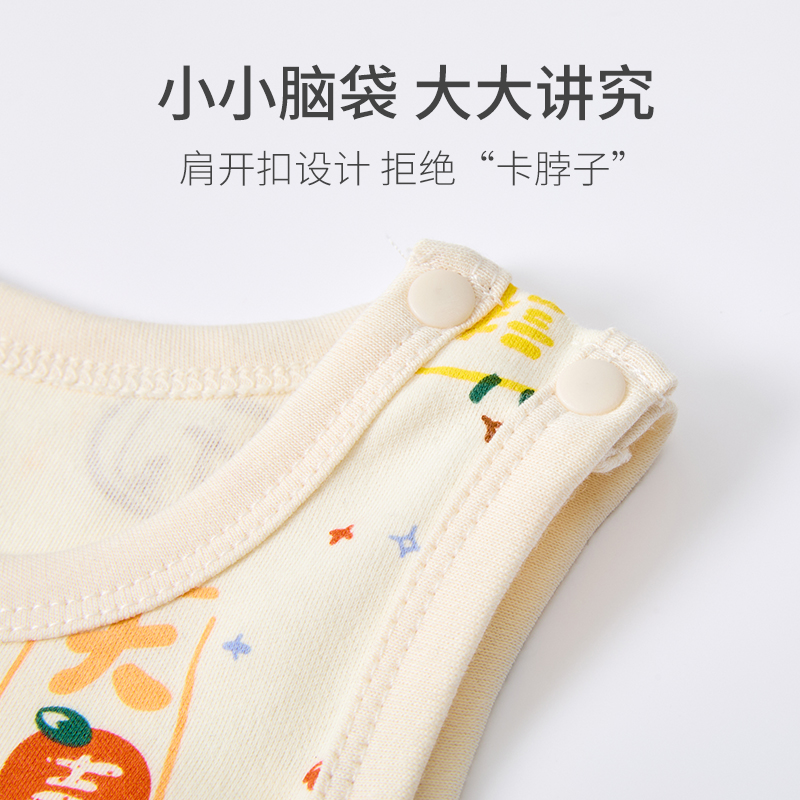 宝宝肚兜护肚防着凉纯棉春秋婴儿包屁背心三角哈衣魔术贴打底睡衣 - 图1