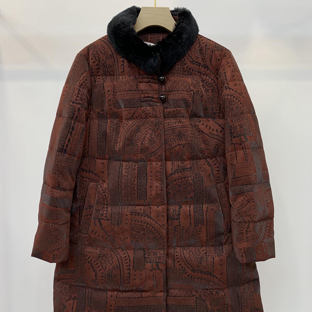 Q94047羽绒服女中长款妈妈冬装加厚外套奶奶白鸭绒獭兔毛领秋之歌