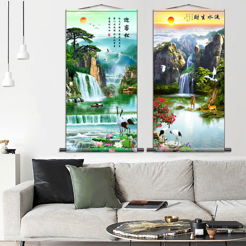 山水画名家靠山图客厅招财国画办公室装饰挂画壁画背景墙鸿运当头_虎窝淘