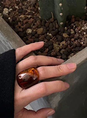 欧美简约晕染咖色树脂戒指 春夏个性叠戴食指戒指