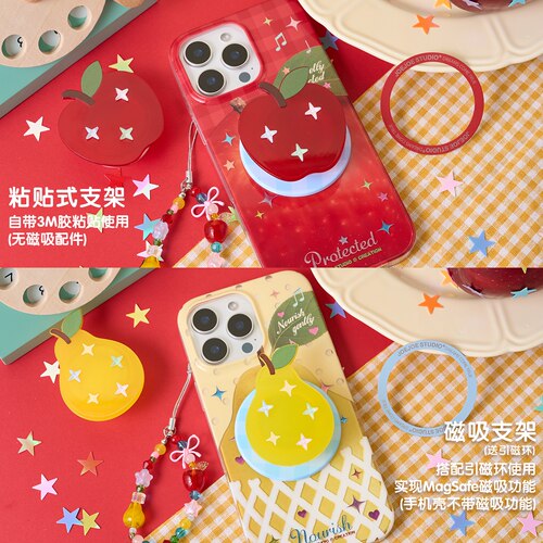 JOEJOE原创闪闪苹果梨子烫金适用Apple17Pro苹果iphone17proMax亮面鎏金红色手机壳16Pro磁吸支架15/14/13 - 图2