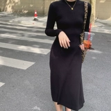 Трикотажное трикотажное платье, приталенное шерстяное платье, осенняя юбка, высокий воротник, 2022