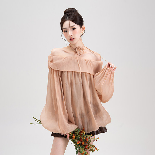 Nizvi ເສື້ອ chiffon ແຂນຍາວ elegant ບ່າຫນຶ່ງສໍາລັບແມ່ຍິງ