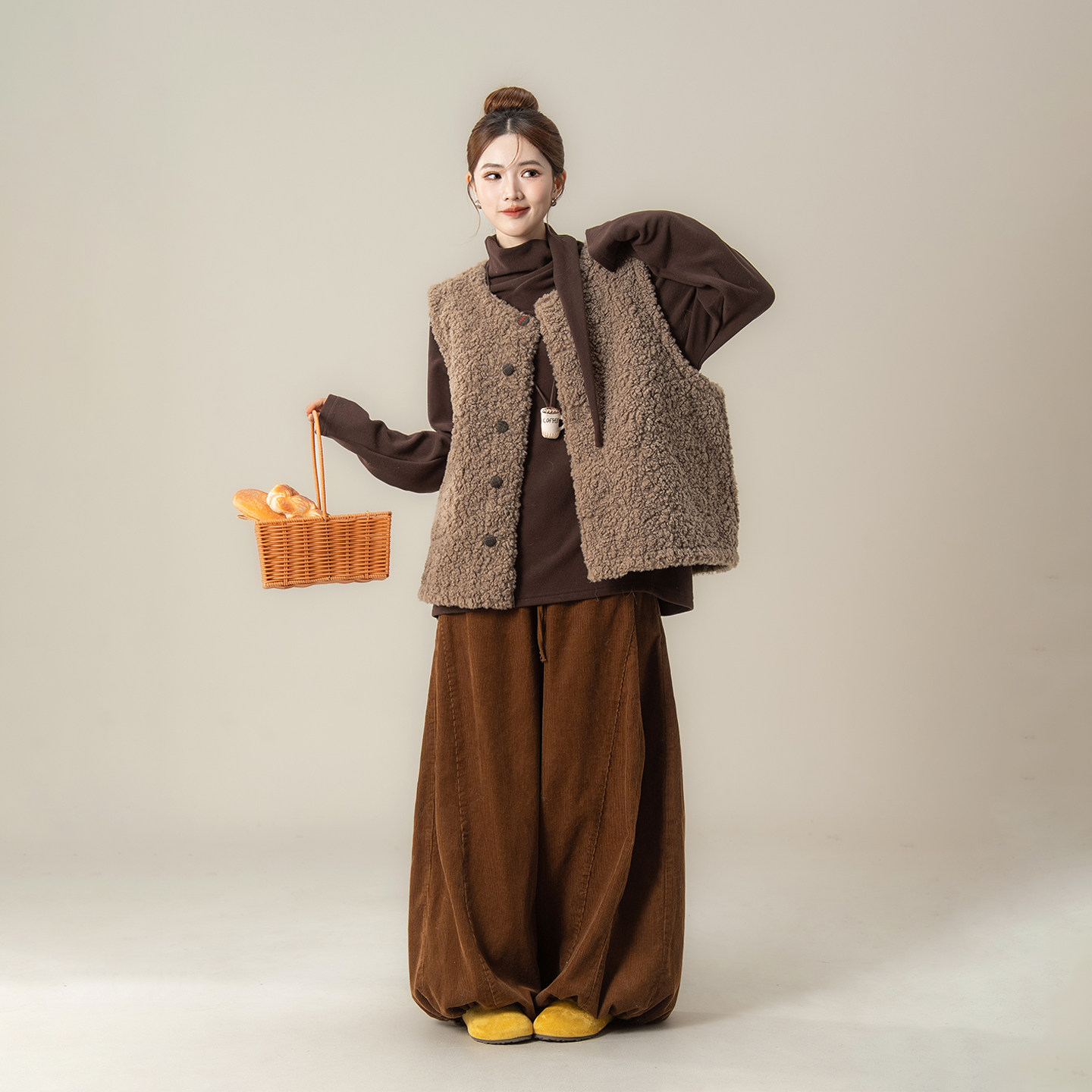 红色日系复古格纹马甲背心女春秋新款加厚仿羊羔毛两面穿外套上衣,淘宝优惠券,粉丝福利购,淘宝优惠卷