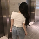 Хлопковая сексуальная приятная телу футболка, круглый воротник, в обтяжку