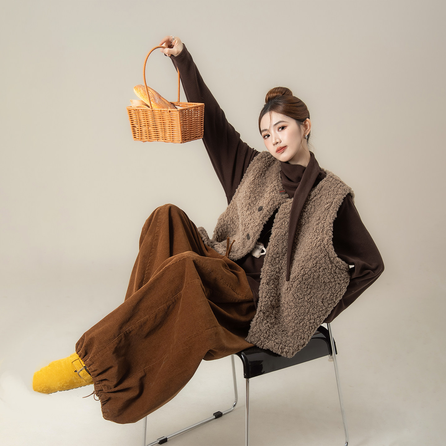 红色日系复古格纹马甲背心女春秋新款加厚仿羊羔毛两面穿外套上衣,淘宝优惠券,粉丝福利购,淘宝优惠卷