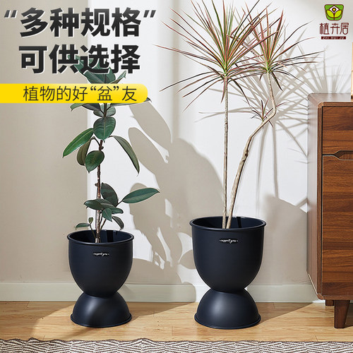 植卉居北欧轻奢高级感沙漏型花盆客厅阳台橡皮树南天竹树脂大花盆 - 图2