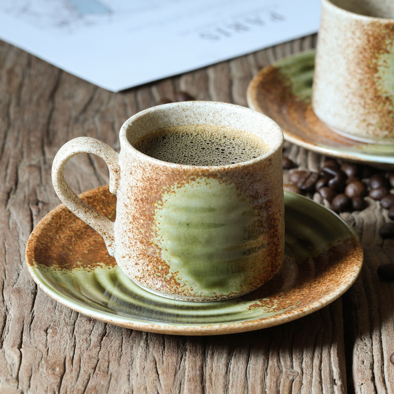 日本进口信乐烧咖啡杯杯碟套装陶瓷杯高颜值茶杯马克杯粗陶侘寂-图0