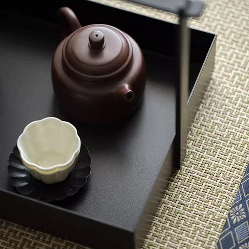 新中式铁艺提篮茶托盘茶桌茶杯功夫茶具收纳盒装饰摆件禅意置物盘 - 图0
