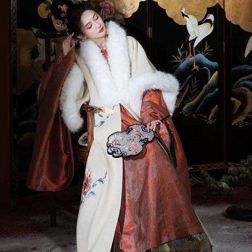 汉服女明制【金枝毓秀】裘衣加绒钟灵立领斜襟长衫马面裙秋冬套装 - 图1