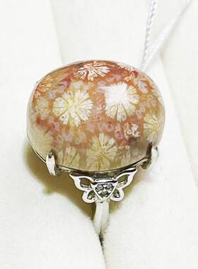 精品复古珊瑚玉玛瑙戒指男女礼物