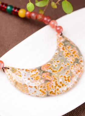 月牙款毛衣链锁骨链天然玛瑙男女