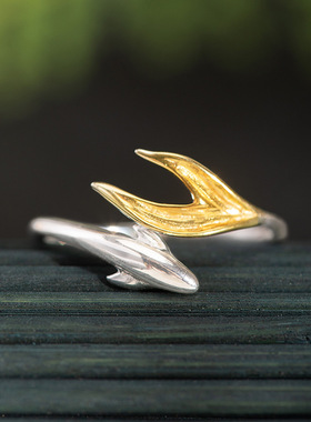 国潮锦鲤戒指925银金色鱼尾饰品