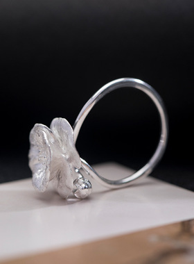 虞美人花戒指925银饰原创设计女