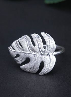 龟背竹戒指925银饰复古风女