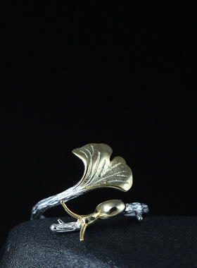 复古风纯银金色开口戒指环