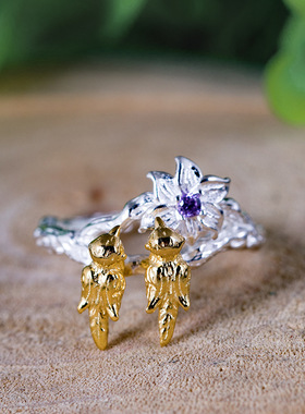 复古风树枝花朵锆石活口饰品戒指