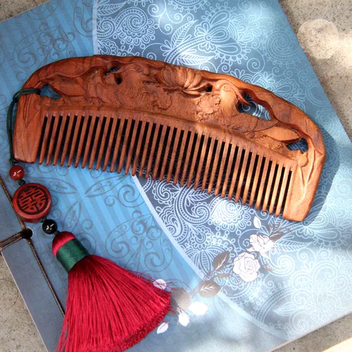 Двусторонная ретро классическая расческа из сандалового дерева, дракон и феникс, подарок на день рождения