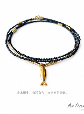 黑曜石金鱼超长毛衣链可叠戴项链