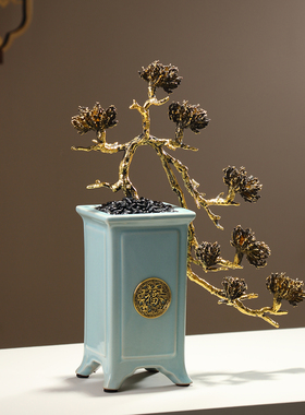 宋代美学迎客松摆件高级感小众客厅轻奢高档办公室招财装饰工艺品