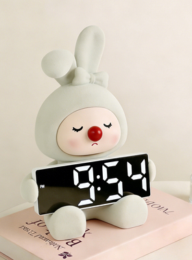 兔子时钟桌面摆件设计感客厅轻奢高档可爱儿童房创意桌面家居装饰