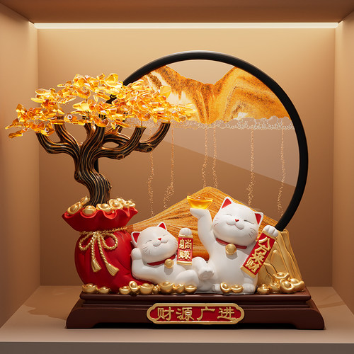 发财树流沙画招财猫摆件开业礼物店铺前台装饰品客厅乔迁新居礼物 - 图0